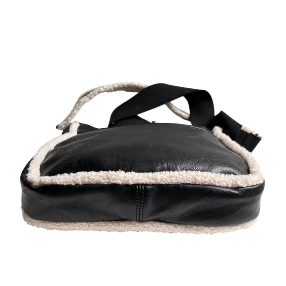 Ah-Dorned Sherpa Trim Vegan Leather Crossbody Shoulder Bag - Picture 12 of 12